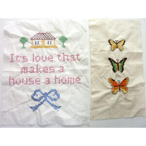 Vintage Cross Stitch It's Love That Makes a House a Home + EmbroideredButterfly